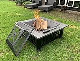 Keyo Feuerschale 80 cm XXL groß für den Garten mit funkenschutz und Grill Feuerstelle feuerkorb BBQ grillrost mit wasserfeste Schutzhülle