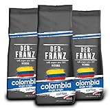 Der-Franz Columbia Single Origin Kaffee, Intensität 3/5, 100% Arabica, ganze Bohne, 3x500 g