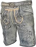 Kurze Herren Trachten Lederhose mit Gürtel, Antik Smoke, Wildbockleder, Alpen Spirit (52, Antik Smoke)