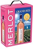 Grand Sud - Merlot Rosé aus Süd-Frankreich - Sortentypischer Trocken Roséwein - Großpackungen Wein Bag in Box 3l (1 x 3 L)