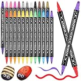 Maqhpu 24 Farben Acrylstifte, Acrylstifte für Steine Wasserfest, Steine zum Bemalen Stifte Set, Dual Tip Multimarker Acrylmarker für Holz, Glas, Papier, Keramik, Basteln Erwachsene Kinder