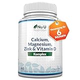 Calcium Magnesium Zink & Vitamin D3-365 Vegetarische Tabletten für 6 Monate - Hochdosiert mit 800mg Calciumcarbonat pro Tablette - Kalzium Complex Von Nu U Nutrition
