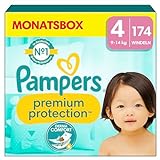 Pampers Baby Windeln Größe 4 (9-14kg) Premium Protection, Maxi, 174 Stück, MONATSBOX, bester Komfort und Schutz für empfindliche Haut