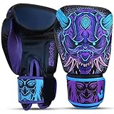 BUDDHA FIGHT WEAR – Fantasy Luzbel Boxhandschuhe – Muay Thai – Kickboxen – hochwertiges Kunstleder – geruchshemmender Innenstoff – verstärkte Nähte – Blaue Farben – Größe 12 Oz