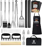 Grillbesteck Set,Grillzubehör Männer Geschenk Weihnachten,Edelstahl Grillkoffer Set of 21,Grillen Zubehör mit Grillzange Grillspachtel und Grillschürze, BBQ Grill Set Ideales für Outdoor und Camping