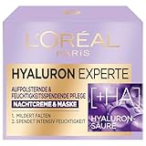 L'Oréal Paris Hyaluron Experte Nachtcreme & Gesichtsmaske mit zwei Arten von Hyaluronsäure für aufgepolsterte und hydratisierte Haut, 50 ml