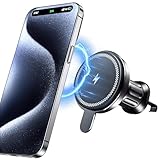 Magsafe Autohalterung mit Ladefunktion, Qi Kabelloses Mag Safe iPhone Handyhalterung Auto KFZ Ladegerät für iPhone 16/16 Pro/16 Pro Max/16 Plus/15/14/13/12 Serie, Magnetisches Wireless Car Charger