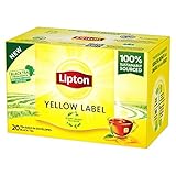 Lipton | Yellow Label | Schwarzer Tee | mit handgepflückten Schwarzteeblättern | pflanzenbasierte, einzeln verpackte Teebeutel | Rainforest-Alliance zertifiziert | 1er Pack | 20 Teebeutel