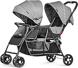 Geschwisterwagen - Besrey Leichtgewichtiger Zwillingswagen Doppel Kinderwagen mit verstellbaren Sitzen, Stoßdämpferrädern und Regenschutz