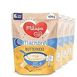 Milupa Milchbrei Gute Nacht – 'Butterkeks' Babybrei ab dem 6. Monat, Ohne Zuckerzusatz, Babynahrung, Beikost, 4er Pack, 4 x 400 g