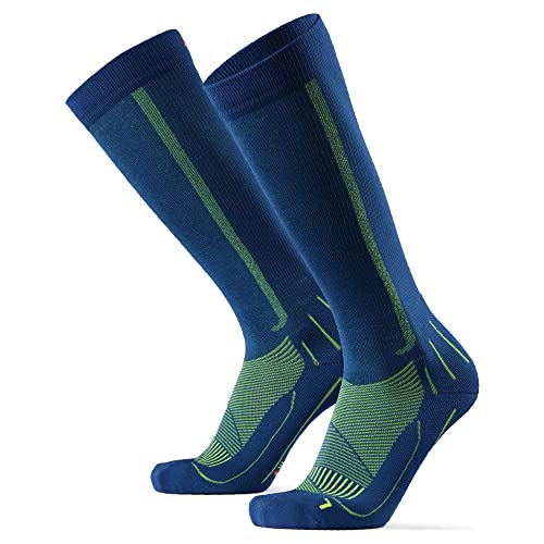 Abgestufte Kompression Socken für Männer & Frauen EU 43-47 // UK 9-12 Blau/Neon Gelb - 1 Paar