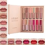 Hongyans Lippenstift Set 12 Farben Wasserfest Lipgloss Flüssiger Matt Lippenstift Langanhaltend Liquid Lipstick Schminke Set Geschenkset für Frauen Damen