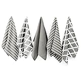 Penguin Home Premium-Geschirrtuch aus 100% Reiner Baumwolle für die Küche, Set mit 5 Küchentüchern, weiche und langlebige Küchentücher, Handtuch-Set, maschinenwaschbar, 65 x 45 cm, Farbe – Grau