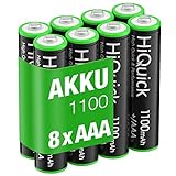 HiQuick Micro AAA Akku, NI-MH 1100mAh wiederaufladbar Batterien, geringe Selbstentladung 1.2V Akku, 8 x Micro AAA