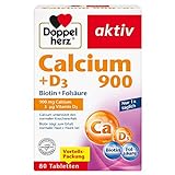 Doppelherz Calcium 900 + D3 + Biotin + Folsäure – Calcium leistet einen Beitrag zum normalen Knochenerhalt und zur normalen Muskelfunktion – 80 Tabletten