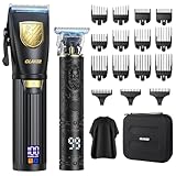 GLAKER Haarschneidemaschine für Männer, Profi Barbier Haarschneider，Schnurlose Schneidemaschine zum Haareschneiden, Haarschneider und Trimmer Kit mit LED Anzeige 15 Führungskämme