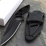 Omesio Gürtelmesser Outdoor Kleines Jagdmesser mit Kunststoffscheide, Mini EDC Campingmesser, Full Schwaz