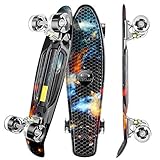 WeSkate Kinder Retro Skateboard 22' 55cm Mini Cruiser ABEC-9 Kugellager mit PU LED Leuchtrollen für Erwachsene Kinder Jungen Mädchen