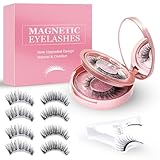Magnetische Wimpern, 4 Paar wiederverwendbare Magnetwimpern, Natürlich aussehendes 3D Falsche Wimpern Set mit Applikator, Wasserdicht, Kein Kleber, Einfach zu tragen