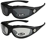 X-CRUZE 2er Pack Choppers 911 Sonnenbrillen Motorradbrille Sportbrille Radbrille - 1x Modell 01 (schwarz/getönt) und 1x Modell 02 (schwarz/annährend transparent) - Modell 01 + 02 -