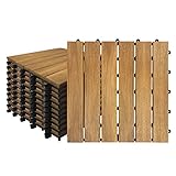 XMTECH 1m² Holzfliesen Klickfliesen – Akazien Holz Terrassenfliesen Balkonfliesen, 11er Set, 30x30cm mit Entwässerungssystem und Klicksystem (Modell A)
