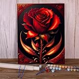 Januave Malen Nach Zahlen Erwachsene,Fantasie Rose Rot DIY Handgemalt Ölgemälde Leinwand Kit für Anfänger,Paint by Numbers mit Pinseln und Acrylfarbe für Geschenke und Wand Dekor 60x75cm(Ohne Rahmen)