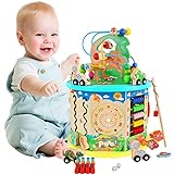 NUKied Motorikwürfel |12 in 1 Montessori Spielzeug ab 1 Jahr |Holzspielzeug für Kleinkinder Baby |Multifunktional Activity Würfel Baby und Motorikschleife | Motorikwürfel Baby