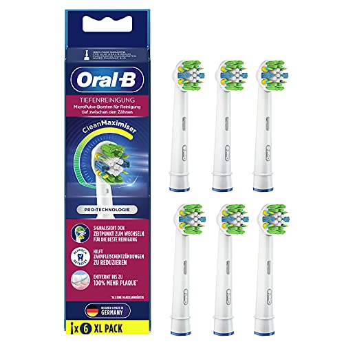 Oral-B Tiefenreinigung Aufsteckbürsten für elektrische Zahnbürste, mit CleanMaximiser-Borsten für tiefe Reinigung zwischen den Zähnen, Zahnbürstenaufsatz für Oral-B Zahnbürsten, 6 Stück (1er Pack)