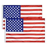 2 Pcs USA Flagge,90 × 150 cm Amerikanische Fahne mit Messingösen Wetterfest Farbecht United States of America Flag für Fußball WM 2022 Deko Draußen/Drinnen