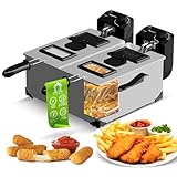 TurboTronic Doppel-Fritteuse 3600W | 2x3L Edelstahl-Kaltzonen-Friteuse mit spülenmaschinefesten Teilen, Sichtfenster und präzise 0–190°C Temperaturregelung, Fritöse silber