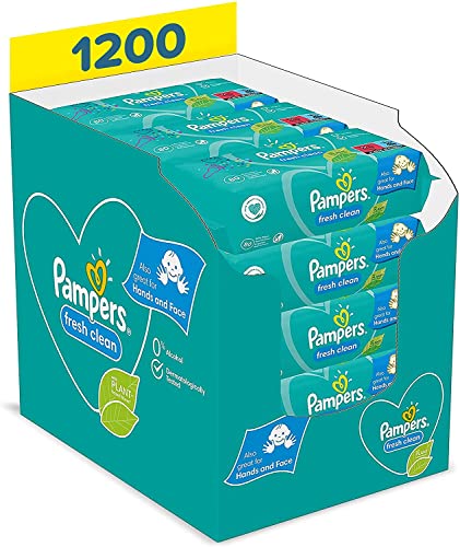 Pampers Fresh Clean Baby Feuchttücher, milder Duft, auch für Hände und Gesicht geeignet ,1200 Tücher,(15er Pack)