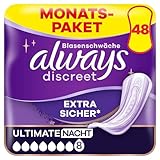Always Discreet Inkontinenz-Einlagen Ultimate Nacht Monatspaket bei Blasenschwäche, 48 Einlagen (4 Packungen x 12 Stück)