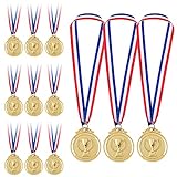 CJBIN 12 Stück Medaillen, Medaille mit Gravur Trophäen Muster, Goldmedaille für Kinder Medaillen Kindergeburtstag Metall Gewinner Medaillen Fussball Medaillen Kinder für Sport Wettkämpfe Partys(Gold)