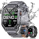 LIGE Militär Smartwatch Herren (3 Armbändern),1,96' HD AMOLED Smart Watch für iOS/Android,IP68 Wasserdicht,Fitnessuhr mit 110+ Sports,Sportuhr,Bluetooth-Anrufe,Herzfrequenz-/Schlaftracking,Schwarz