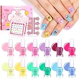 TOMICCA Kinder Nagellack Set 12 Farben Ungiftig Geruchlos Peel Off Aqua Schnell Trocken Geschenke Kit für Mädchen Kinder Geldgeschenk Weihnachten