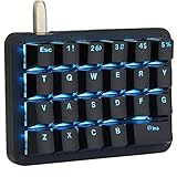Koolertron Einhand Mini Tastatur, Mechanische Gaming Tastatur mit 23 Voll Programmierbaren Tasten, Gaming Tastatur blau Beleuchtung für Windows Mac PC Gamer (Black/Blue Backlit/Red switches)