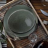 Elegant 18-Piece Dinner Set, 100% Porcelain, Green | Includes Service Plates (6), Dinner Plates (6), Dessert Plates (6) | Dishwasher & Microwave Safe