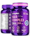 Haar Vitamine - Biotin Hochdosiert 5000 mcg, Keratin, Selen, Zink | Laborgeprüft | Vitamin A C D E B12 für Haare, Haut, Nägel für Frauen und Männer | Haarwachstums und Stärkungs Komplex (1)