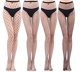 Kodewiet Netzstrümpfe für Damen, hohe Taille, zerrissene Strumpfhose, Netzstrumpfhose, Netzstrumpfhose, Schwarz, 4 Stück, Schwarz, 1