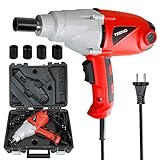 TEENO Druckluft-Schlagschrauber 1/2'，450 Nm，2200 r/min， 1010 W，Zum Anziehen & Lösen von Schrauben，im Koffer mit 4 Steckschlüsseln (17, 19, 21 und 22 mm)，Kabellänge 2M，handlich，Rot