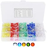 AQSQWQ 500 Stück 5MM LED Leuchtdioden, LED Dioden 3V Leuchtdiode sortiment Kit Rundkopf 2 Pin Extra Hell LED Licht, Diffus Dioden Set, 5 Farben Rot Blau Gelb Grün Weiß