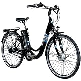 ZÜNDAPP E Bike City 26 Zoll | Elektro Fahrrad für 140-165 cm | 7 Gang Ebike Vorderrad Motor | E-Bike Elektrofahrrad mit Beleuchtung | Retro Hollandrad Green 3.7 (schwarz/blau, 46 cm)