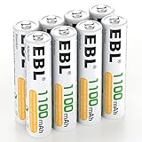 EBL AAA Akku 1100mAh 8 Stück - wiederaufladbare Batterien AAA, Typ NI-MH Batterien, geringe Selbstentladung mit Akkubox, AAA Akkubatterien