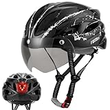 Favoto Fahrradhelm Herren mit Licht - Damenhelm Fahrradhelm Leichtgewicht Atmungsaktiv mit Brille Rücklicht Herausnehmbares Innenfutter EPS In-Mould-Technologie 57-61 cm Verstellbar Schwarz-Weiß