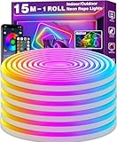 AILBTON 15m Neon Led Strip,Flexible LED Streifen,Control with App/Remote,Multiple Modes,IP65 Outdoor RGB Lights Waterproof,Music Sync Gaming Led Strip Lights for Bedroom Indoor