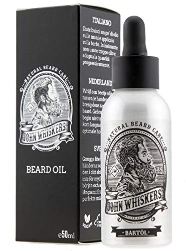 John Whiskers Bartöl Made in Germany - 50ml - beste Qualitätsöle für einen weichen und gesunden Bart - Vegan & süßlich herber Duft