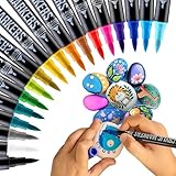 Zenacolor 18 Acrylstifte für Steine wasserfest mit Doppelspitze (feine Spitze und Pinsel) - Acrylstifte verschiedene Oberflächen - Multimarker Acryl
