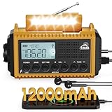 Roxicosly Kurbelradio, Notfallradio mit 12000-mAh Power Bank, AM/FM/SW Baustellenradio, Kurbel & 5-Wege Solar Radio mit Weltempfänger, Als Taschenlampe & Ladegerät, für Outdoor, Camping, Baustellet