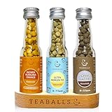 TEABALLS® Tee Set Feel Good mit 3er Set Ingwer-Kurkuma-Orange, Chai Latte, Guten Morgen + Holzaufsteller Geschenkset ergibt ca 90-225 Tassen Biotee zuckerfrei Kräutertee