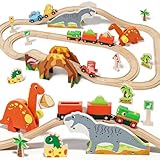 Lehoo Castle Holzeisenbahn, Dinosaurier Spielzeug Kompatibel mit Thomas, Brio und Hape, Brio Eisenbahn Zubehör Zug Spielzeug für Jungen und Mädchen